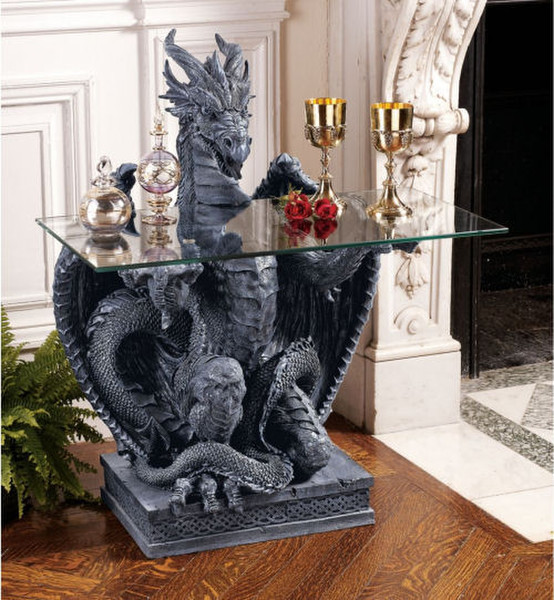 Butler The Subservient Dragon Glass Topped Sculptural Table Statue